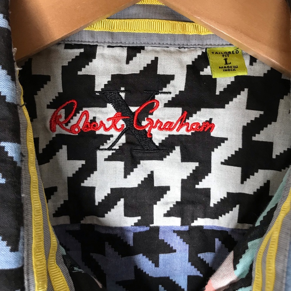 Robert Graham Multicolour Houndstooth Button Front Shirt Long Sleeve Men's Large - Picture 6 of 15